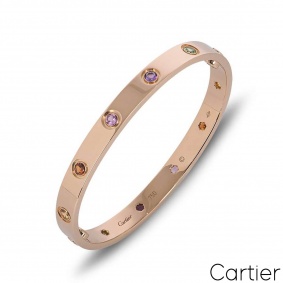 Cartier Rose Gold Coloured Stones Love Bracelet Size 19 B6036519